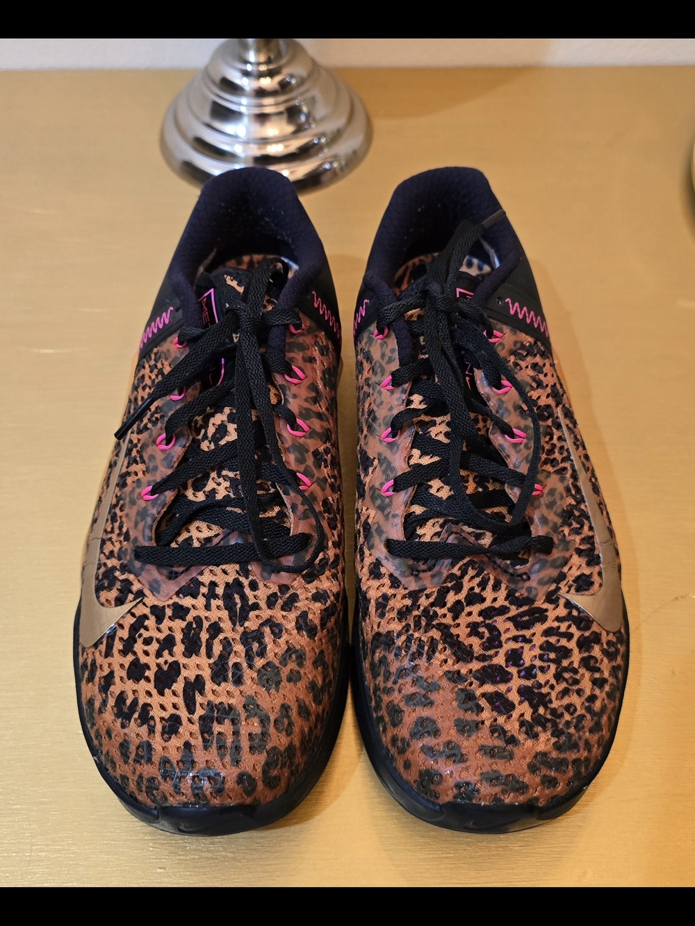 Nike Women’s Leopard Print Athletic Sneakers with Black Laces and Pink Eyelets